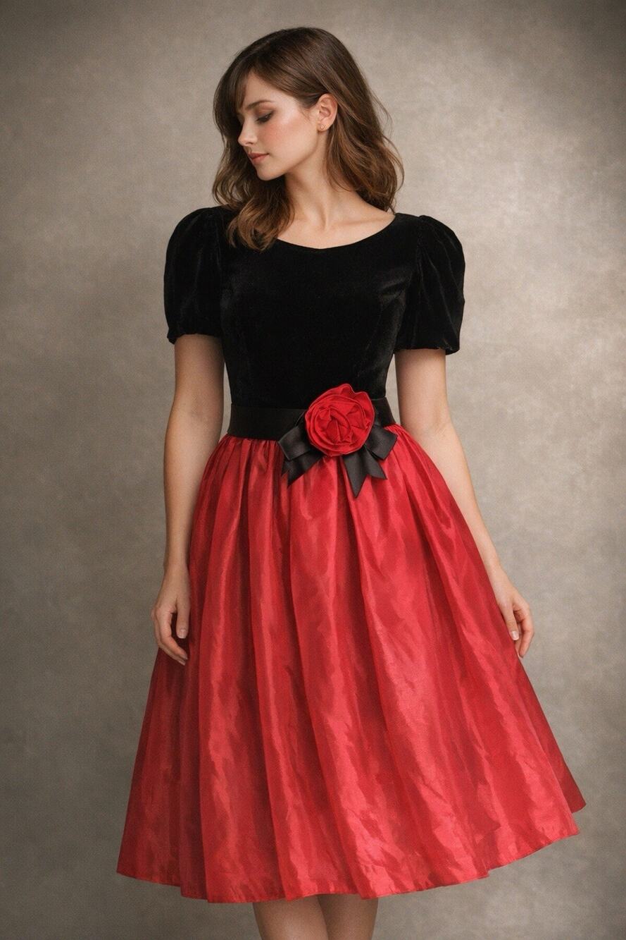 VTG 80s Gunne Sax Velvet & Red Taffeta Party Dress – Size 3, Wedding Guest, USA